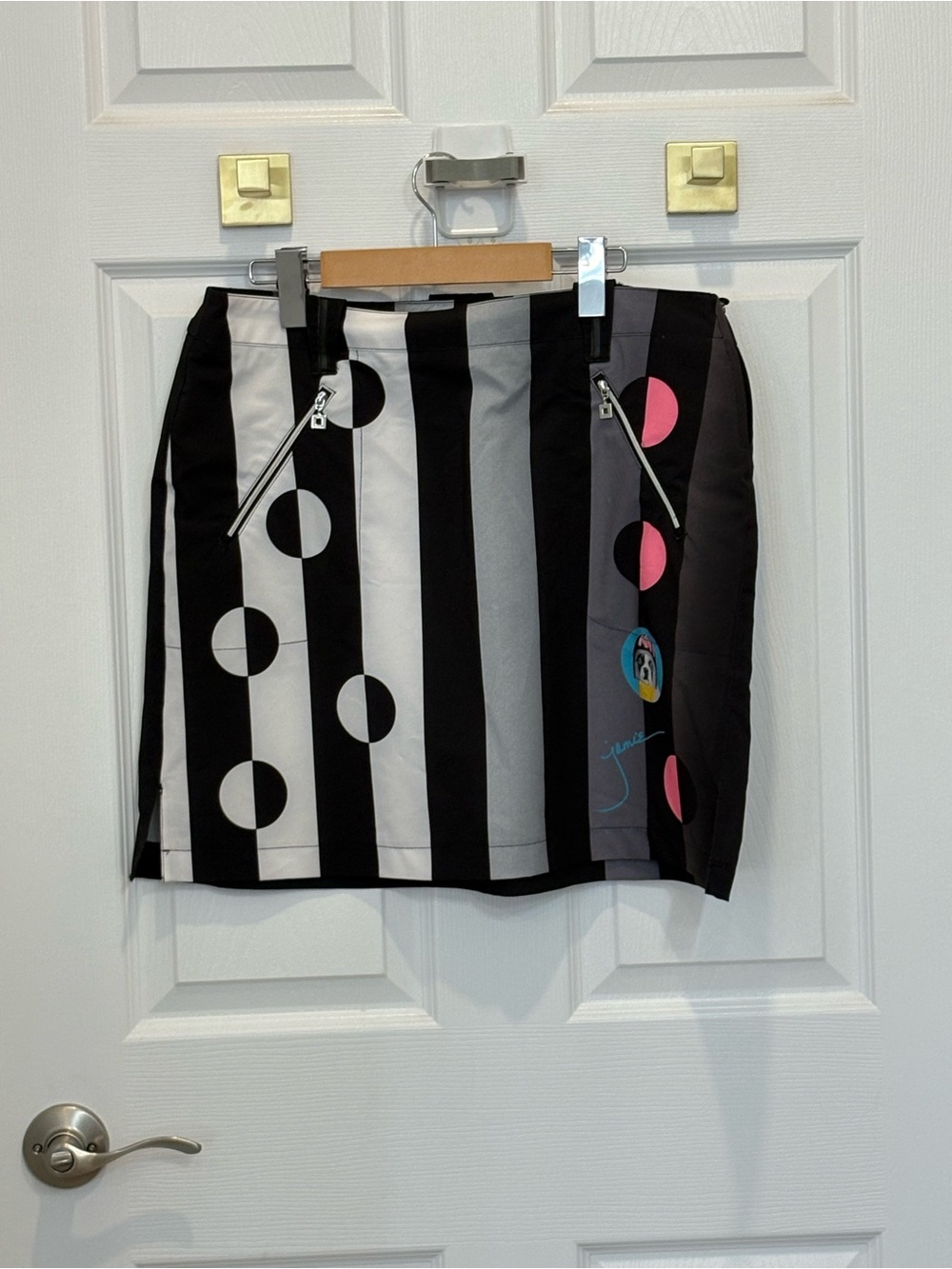 Jamie Sadock Striped Dot Mini Skirt in Black, White & Pink #1534